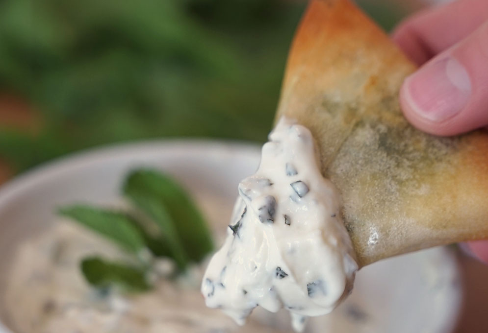 Recette gourmande – Délicieux samoussas Feta-épinards, sauce yaourt à la grecque